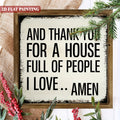 Family Gratitude Wall Sign, 8x8 Inch Rustic Wooden Framed And Thank You for a House Full of People I Love Amen Quote for Farmhouse Home Decor