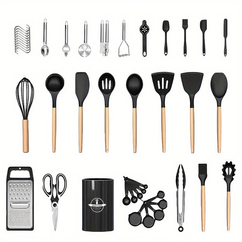 37/44pcs Complete Silicone Kitchen Cooking Utensil Set, Ultra Cost-Effective All-In-One Kitchen Gadgets, High Heat Resistant Non-Stick Cookware Tools, Dishwasher Safe, Ideal for Cooking Beginners And Kitchen Enthusiasts, Perfect Holiday Gift