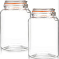 Wide Mouth Glass Storage Jars 1 Gallon, Set of 2 Round Pantry Canisters with Hinged Clamp Lids and Removable Silicone Gaskets for Flour Rice and Sugar