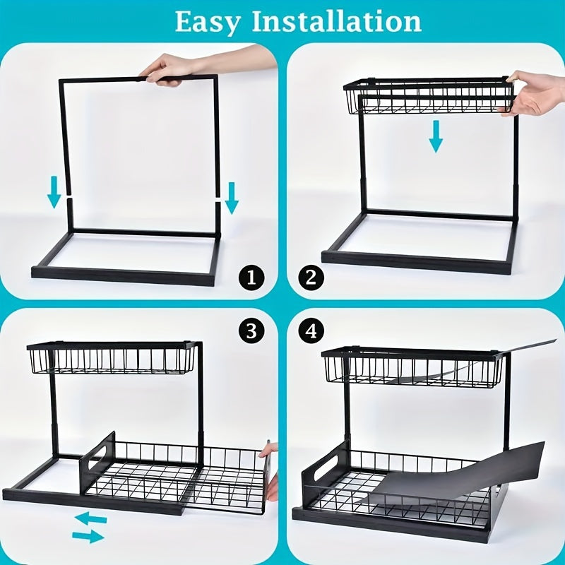 1/2pcs Kitchen Organizers And Storage, Kitchen Accessories, Utility Racks, Under Sink Organizer, Pull Out Cabinet Organizer, 2 Tier Slide Out Sink Shelf, Cabinet Storage Shelves, Under Sink Storage for Kitchen Bathroom Cabinet, Local Warehouse