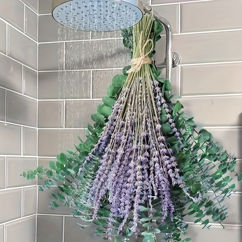 130pcs Preserved Eucalyptus & Lavender Flower Bundles Suitable for Hanging Shower Plants, 17” Real Fresh Eucalyptus Leaf Stems with Preserved Preserved Flower Stems for Home Spa Fragrance, Bathroom Decor, Everlasting Botanical Hanging Decor