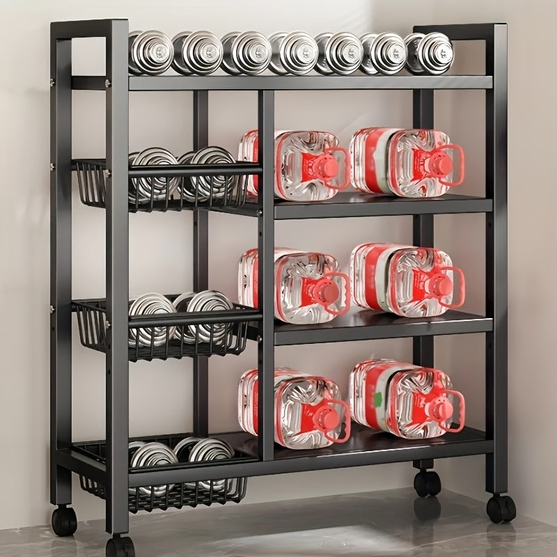 1pc Movable Storage Rack, Adjustable Kitchen Shelf with Baskets, Kitchen Organizer And Storage, Metal Shelf Rack with Wheels, Suitable for Garage, Pantry, Bathroom, Closet, Warm House Gift, New Home, Standing Shelf, Utility Racks