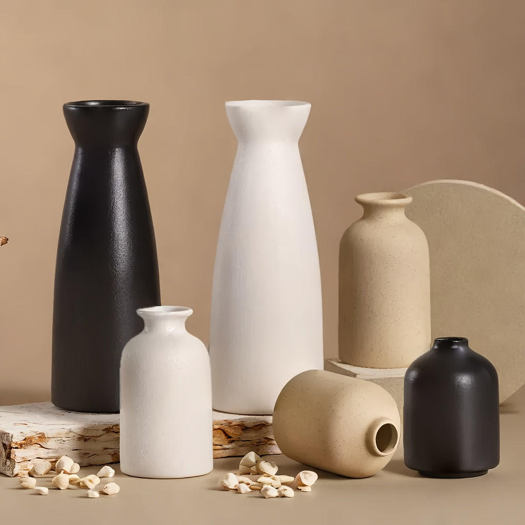 Matte Ceramic Vase Set of 3, Nordic Boho Decorative Flower Vases for Living Room Shelves, Entryway Tables, Bookshelves and Gifts