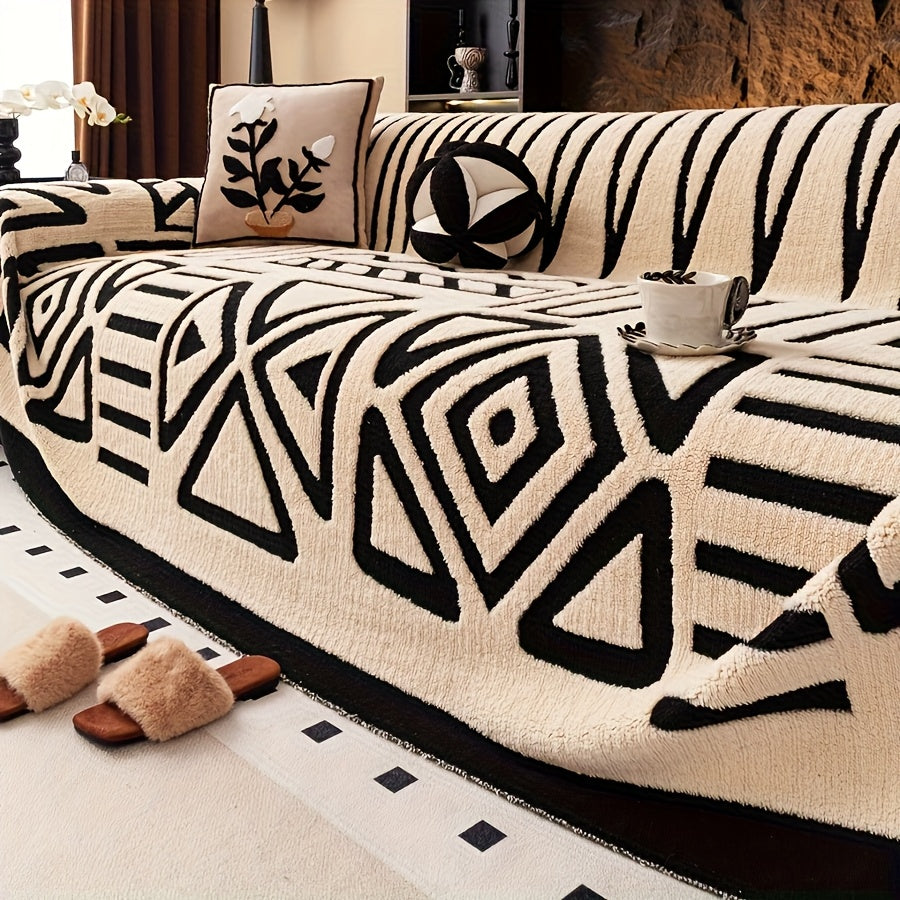 1 New Bohemian Style Sofa Cover Retro Woven Cozy Throw Pet Friendly Slip Resistant Luxury Thick Velvet Couch Cover Machine Washable Soft Plush Decor for Armchair Loveseat 3 Seater 4 Seater Sectional Sofa