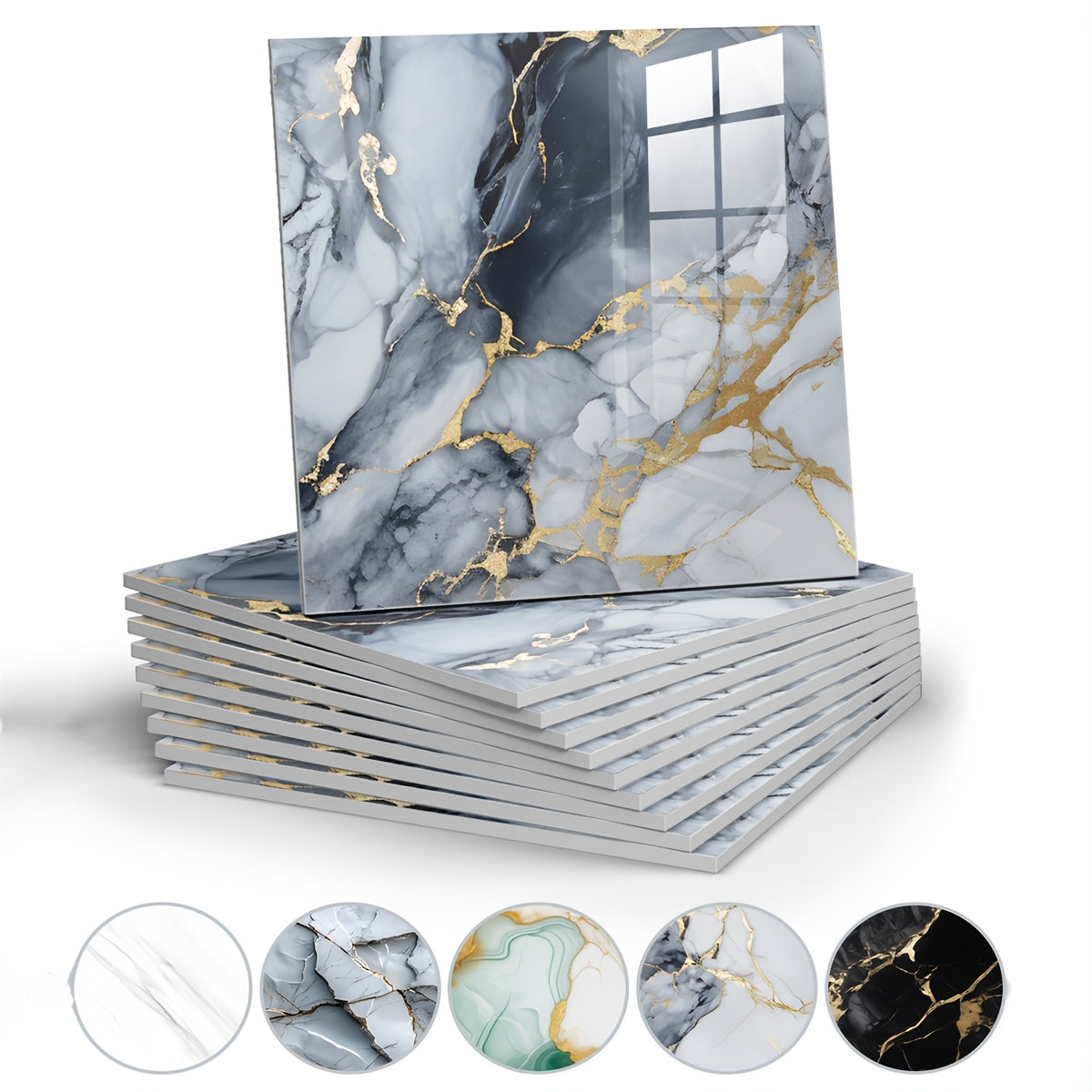 Waterproof 10/ 20pcs LuxeMarble Peel and Stick Shower Tiles - Space Theme Square Wall Hanging Decor for Bathroom, Kitchen, Living Room - 11.8"x11.8" Indoor Use PVC Wall Panels