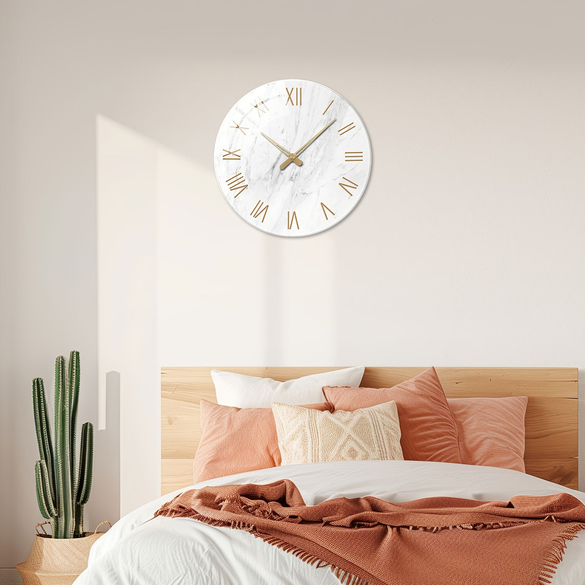 Modern White Tempered Glass Large Wall Clock - 4mm Thickened, 12-24 Inch Marble Texture Silent Clock, Large Size, Battery Powered, Handcrafted, Suitable For Living Room, Aesthetic Room, Bedroom, Office Decorative Clock, Ideal Gift