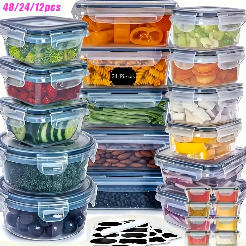 48/24pcs Food Storage Container Set, Fresh-Keeping Boxes, Easy-to-Secure Lids -  Airtight Plastic Containers, Suitable For Pantry, Travel, Outdoor Picnics, Kitchen Organization, Comes With Labels And Marker, (24/12Lids + 24/12Containers)