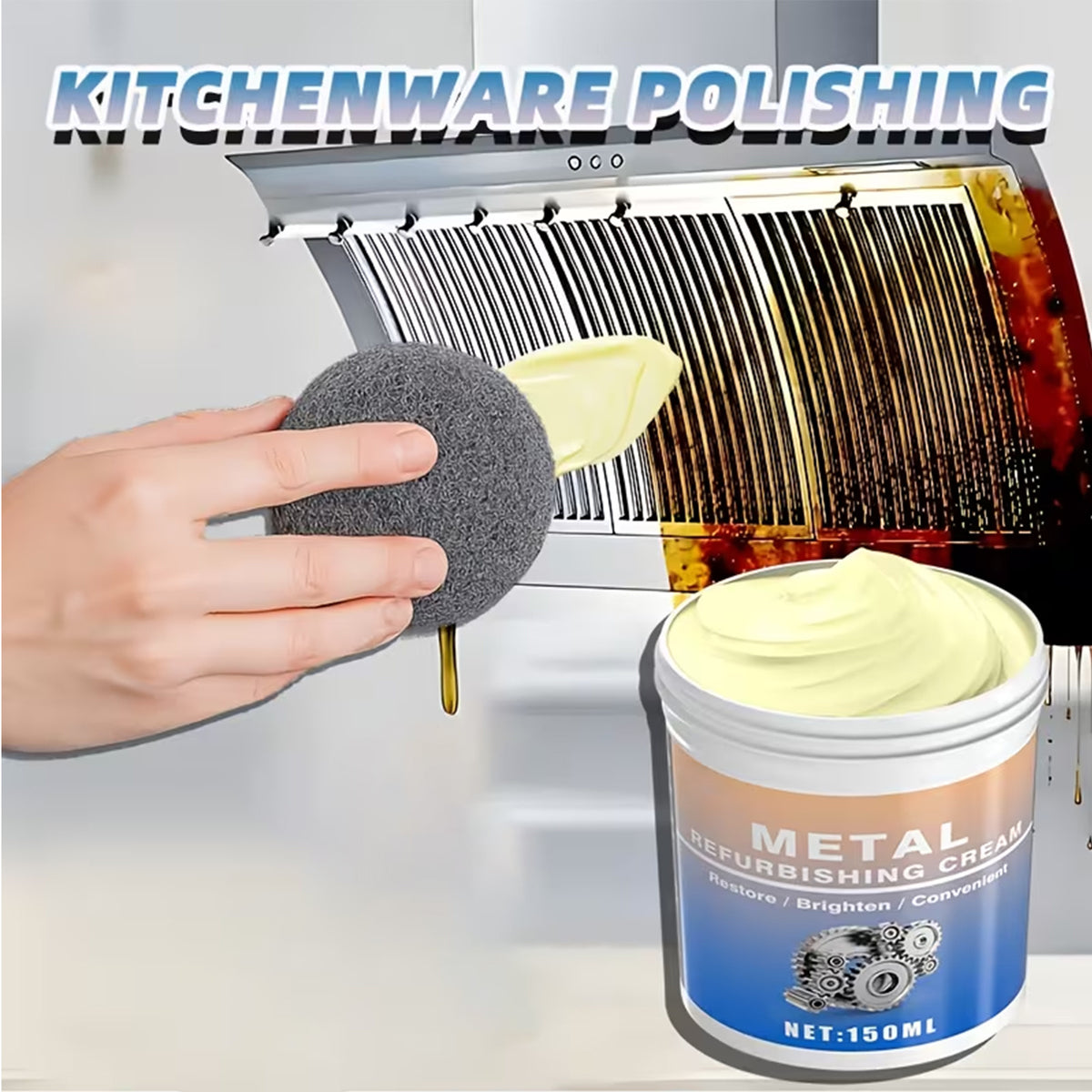 Professional-Grade Metal Polishing Compound- Multi-Purpose Metal Restoration Cream for Kitchen Appliances, Ovens, Range Hoods,, and Polishing Applications. Polishing Compound, Professional Formula, Smooth Surface Polishing