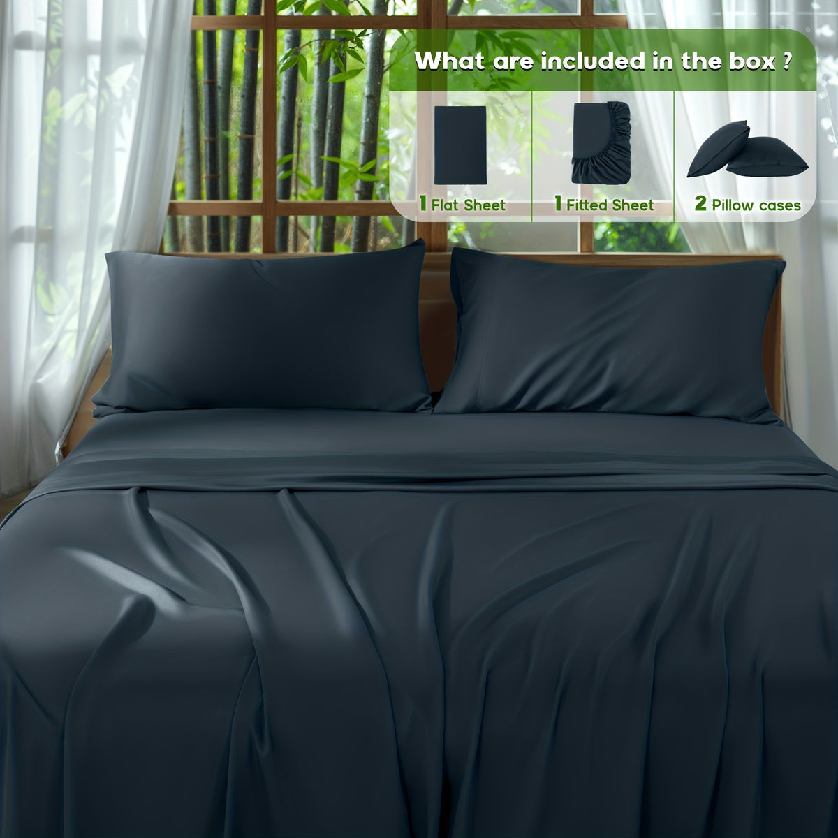 4pcs 2000 Thread Count Cooling Bamboo Bed Sheets Set, Breathable Soft Hotel Bed Sheets with 16" Deep Pocket, Wrinkle & Shrink Resistant, Includes Fitted Sheet, Flat Sheet & 2 Pillowcases, All-Season Luxury Bedding for Hot Sleepers