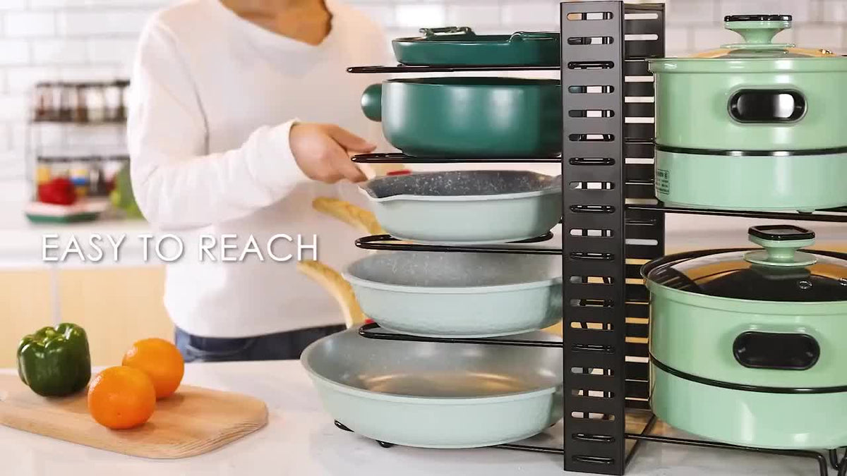 8-Tier Pot And Pan Organizer with Lid Rack, for Kitchen Cabinet Storage of Cookware And Utensils