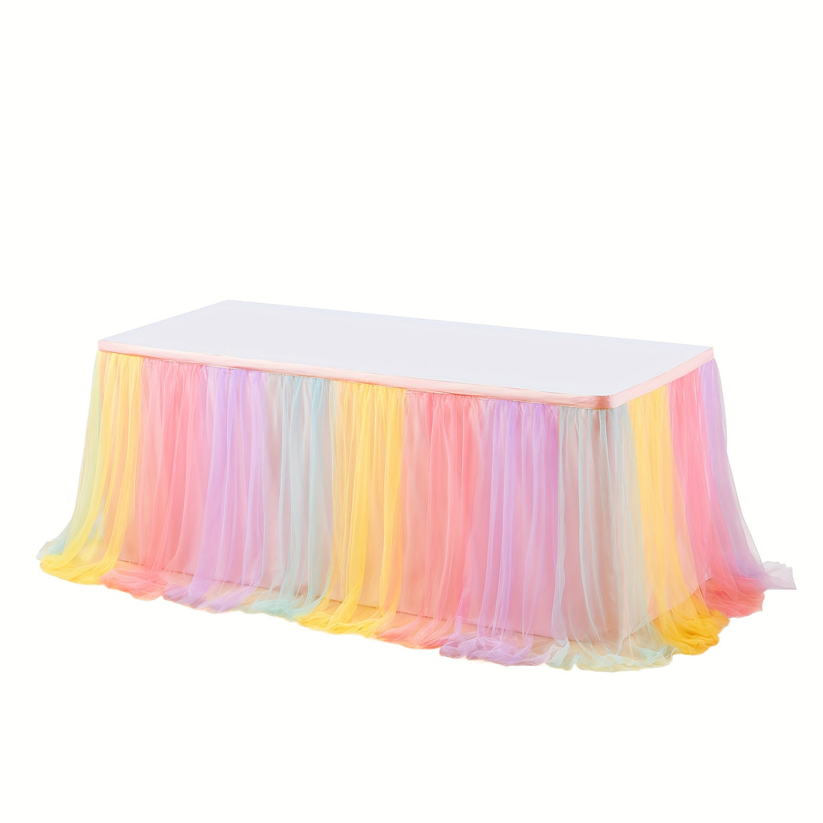 6Ft Pink Tulle Table Skirt Tablecloth, Pink Ruffle Tutu Table Skirts, for Rectangle Tables Or Round Tables Desk Skirt for Princess Birthday Party Cake Dessert Table Decorations Halloween, Christmas