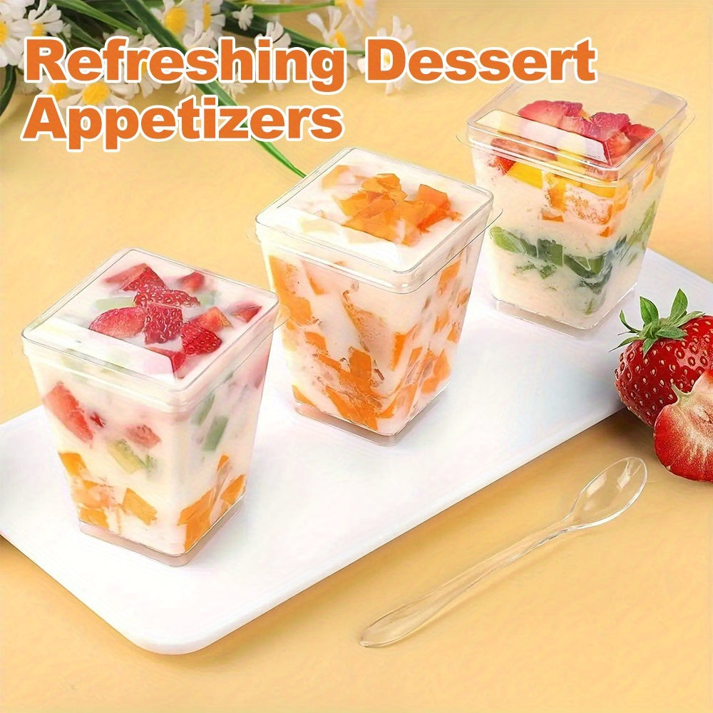 (Quick Arrival) 25/50/100/150/200 Packs 5/8oz Plastic Dessert Cup with Lid & Spoon Set, Pudding Cup with Lid, Mini Dessert Cup, Party Gathering Use, Suitable for Large Gatherings, Family Gatherings, Camping Picnics