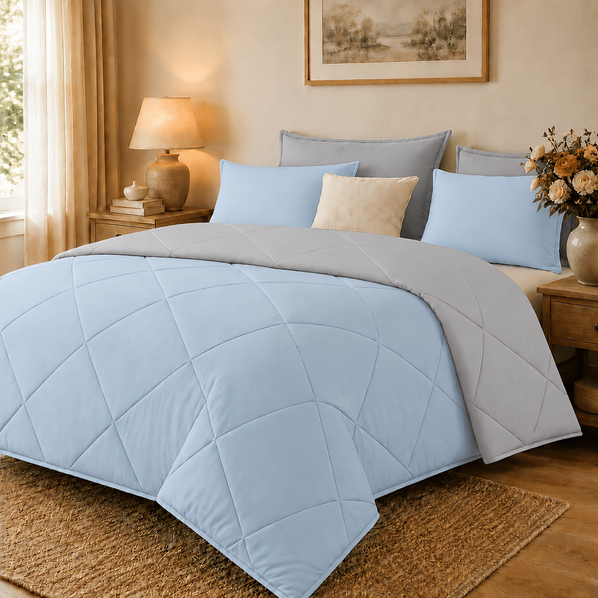 2/3pcs Solid Color Diamond Quilted Large/King Size Bedding, Soft, Comfortable, and Fluffy with Microfiber Filling and Lightweight, Breathable Fabric. Easy to Care for, Warm for All Seasons. Includes Comforter and Pillowcases. Luxurious Quality