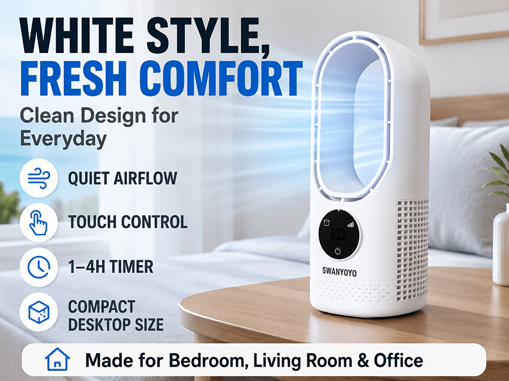 Portable Fan, USB Tower Fan, Desktop Bladeless Fan - Optional Remote Control, Touch Screen, Multi-speed Adjustment, Timer Function And Intelligent Shutdown - Perfect For Offices, Travel, Camping And Home Necessities