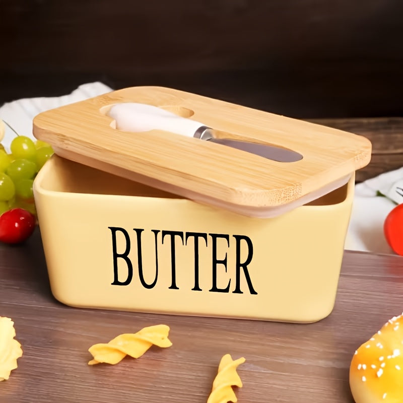 1pc Luxury Large Butter Dish with Lid - Ceramic Countertop Keeper with Knife High-Quality Sealing and Easy-Clean Design - Perfect Kitchen Gift for Butter Lovers Butter Container