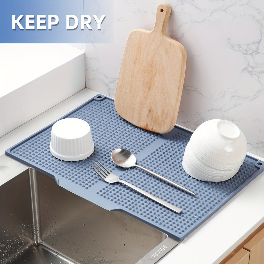 Extra-large Kitchen Splash-proof and Drying Pad - 17.72x12.2 Inches Heat Resistant up to 446°F/230°C, Anti-slip Countertop Pad, Drain Hole, Sink, Stove, Countertop Drying Pad - Easy to Clean, Dishwasher Safe, Space-saving Design