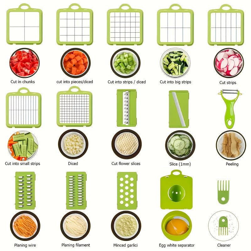 22pcs/16pcs Vegetable Chopper: Multifunctional Food Slicer Dicer Cutter With 8 Blades, Grey Container Included Convenient Cutting Of Food In The Kitchen