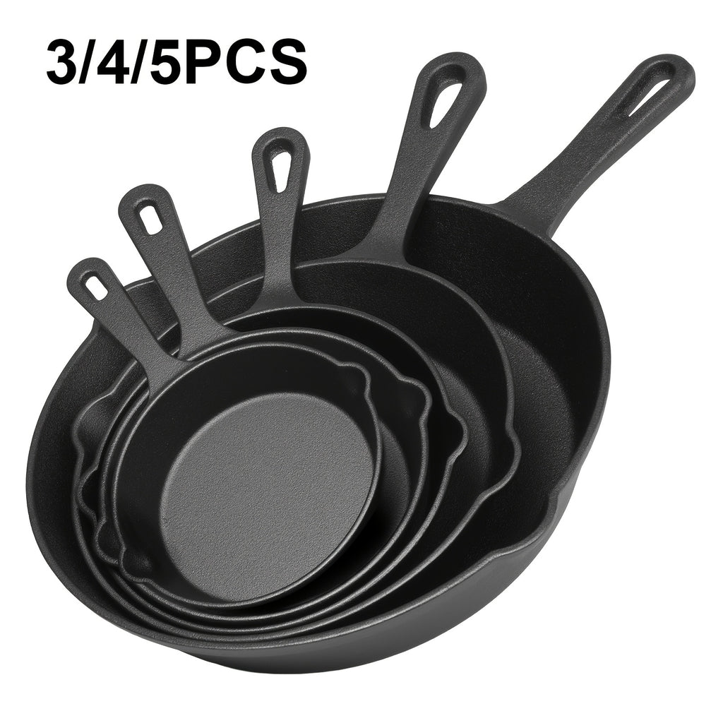 3/4/5pcs Cast Iron Skillet Set, Professional-Grade Commercial Quality Pre-Seasoned Cookware, Suitable for Frying, Sautéing, and Cooking, Usable Indoors/Outdoors, in Ovens, and on Grills