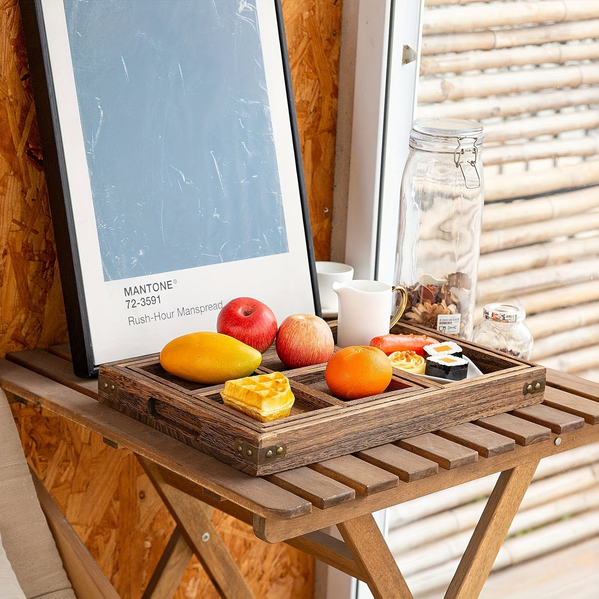 7pcs Paulownia Wood Nesting Serving Trays Set - Wood Grain Suitable for Home Decor, Coffee Table, Rustic Farmhouse Organizer with Space-Saving Nestable, Lightweight Breakfast & Party Trays for Snacks, Desserts, Drinks
