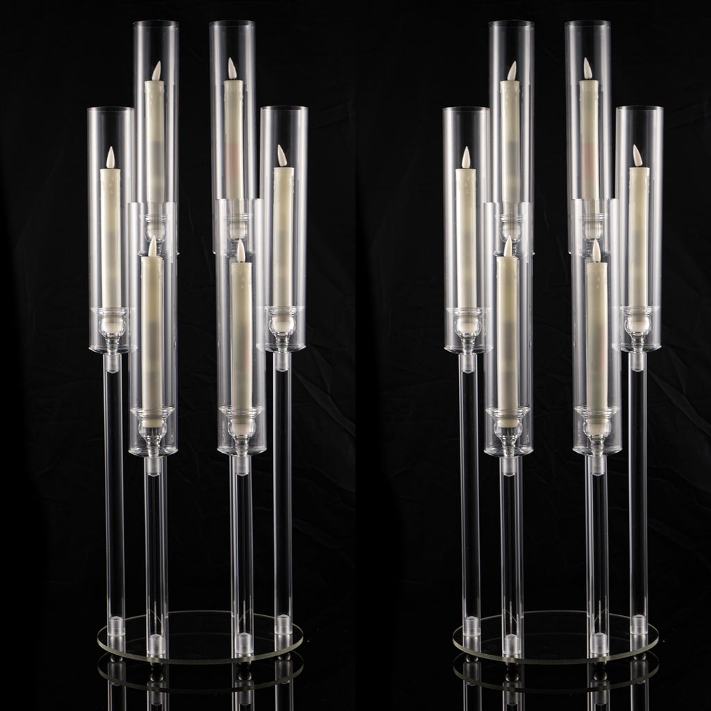 2/4/10/12/20pcs Christmas Acrylic Candleholders For Wedding Bulk, 26.8in Clear Candelabra 6 Arm Candlestick Candle Holder Acrylic For Home Decoration, Party Table Center, Valentine's Day, Anniversary