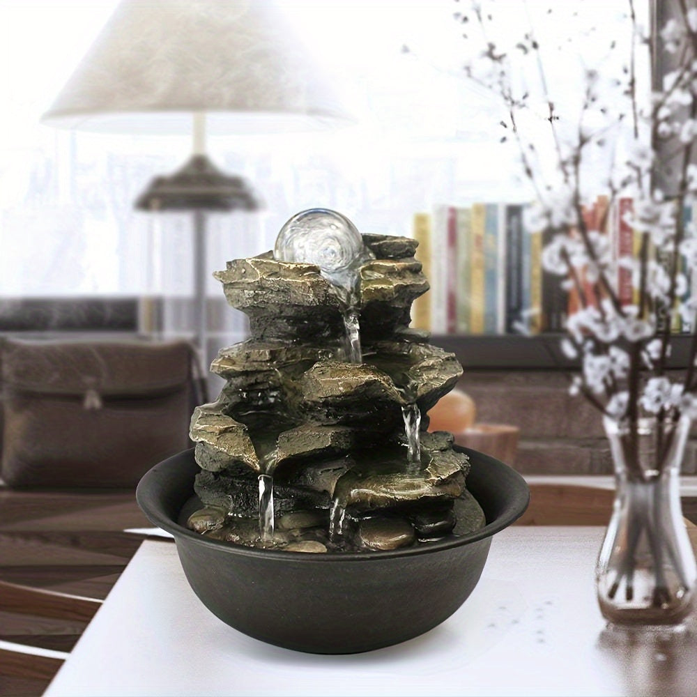 Rock Tabletop Indoor Fountain with LED Lights-8.3"H, Desktop Waterfall Fountains - Plug, Humidifier for Living Room, Office, Bedroom