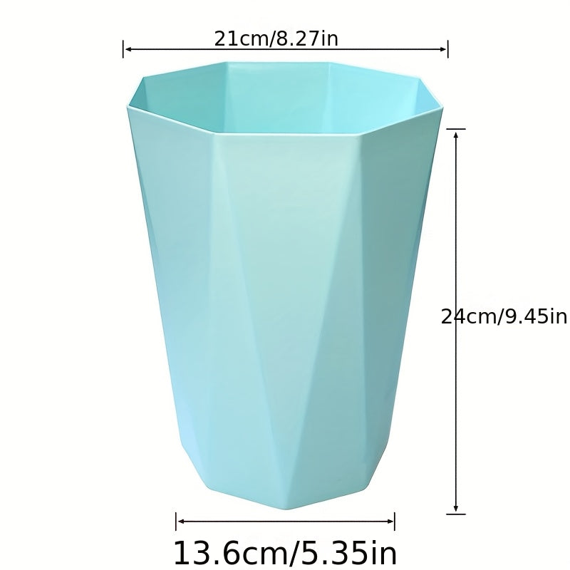 Set of Two Octagonal Trash Bins in Nordic Design, Featuring Geometric Plastic Construction with a Brushed End. These Small Open-Top Wastebaskets Are Ideal for Use in for home Offices, Bathrooms, Kitchens, And Bedrooms