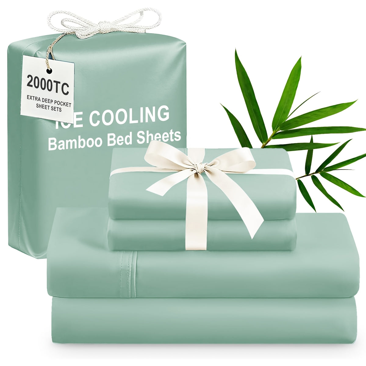 4pcs Bamboo Cooling Bedding - Extra Deep Pocket Breathable And Cooling - Suitable for Hot Sleepers And Sweats, Children Pillowcases, Flat Sheet And Fitted Sheet - A Perfect Gift for Family, Queen And King Sizes