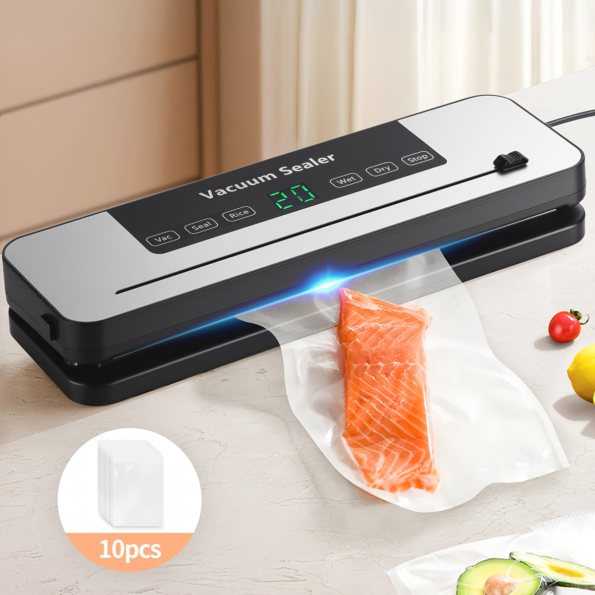 65000 PA Commercial Vacuum Sealer Machine System with 10 Free Bags, Dry/Moist Modes, 6-In-1 Sealing Machine for Storage And Sous Vide, Automatic Sealing Machine, Modern Vacuum Sealer
