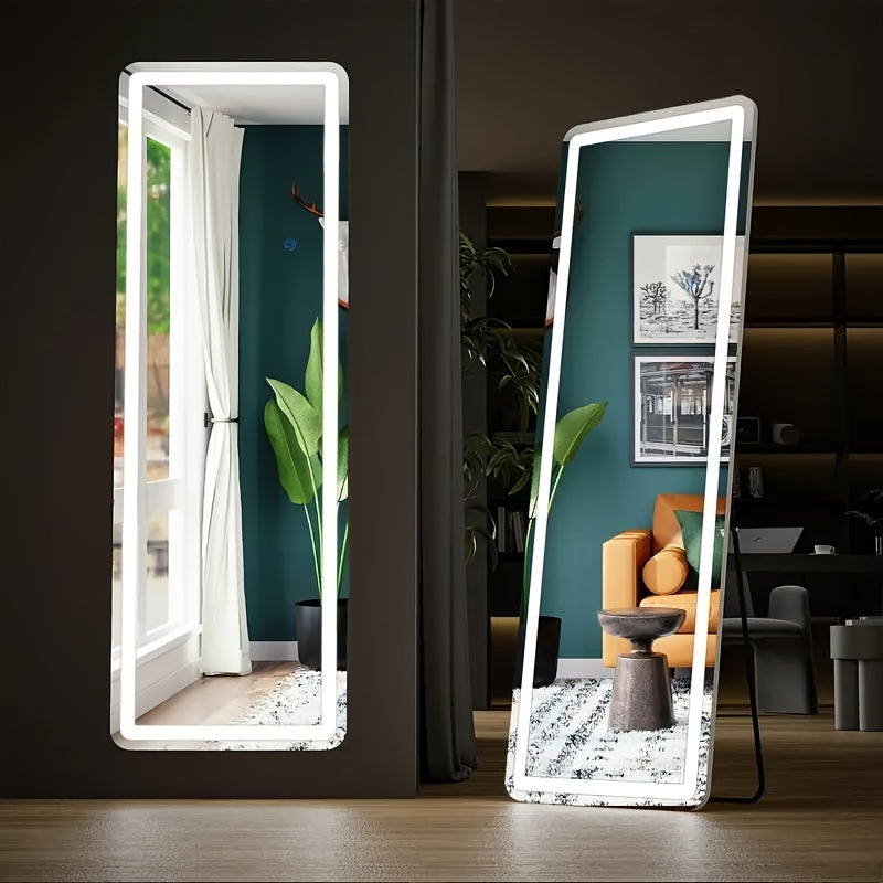 LED Lighted/Not-LED Lighted Full-Length Mirror with Arched/Rect Top - Aluminum Frame Floor-Standing Dressing Mirror for Bedroom & Living Room, Black/Golden/White
