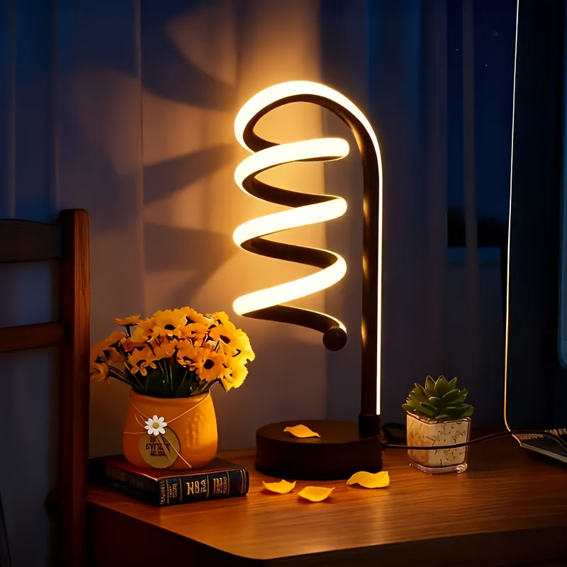 Bedside Table Lamp for Bedroom - 2/1 Pack Touch Lamp USB C Charging Ports, 3 Way Dimmable Modern Minimalist Dimmable Spiral Table Lamp for Living Room, Desk, LED Bulb Included (Black/White)