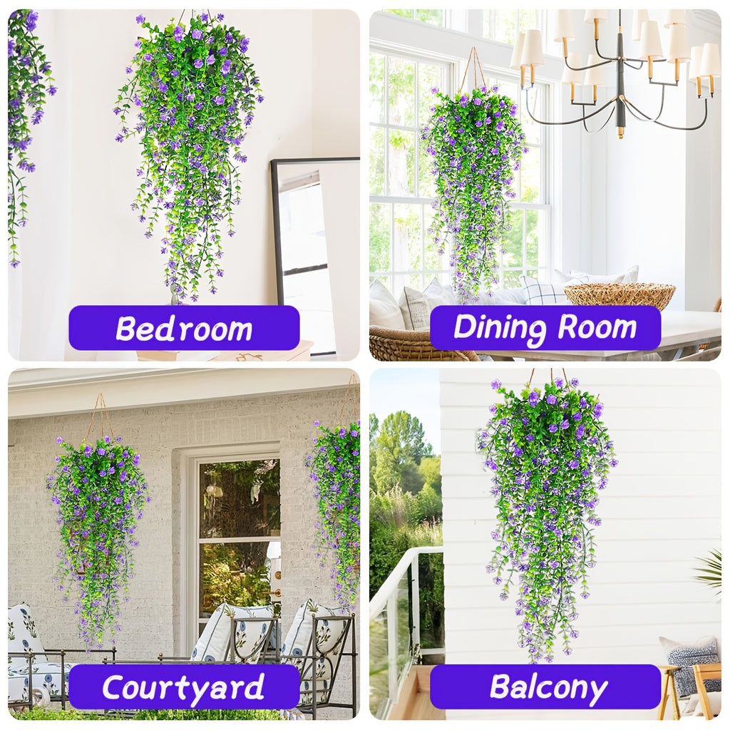 4pcs Lifelike UV-resistant Faux Eucalyptus Hanging Plant with Realistic Faux Green Vines - Perfect for Outdoor Decor Holiday Decor and Year-round Ambiance - Durable Plastic Construction Retro Style and Easy to Install
