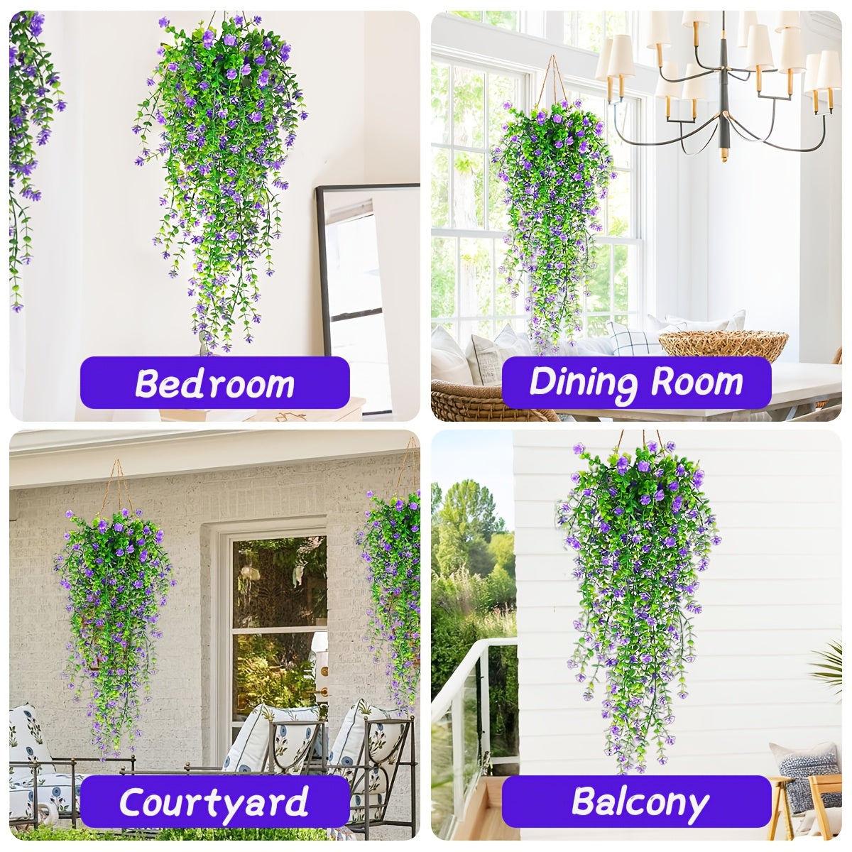 4pcs Lifelike UV-resistant Faux Eucalyptus Hanging Plant with Realistic Faux Green Vines - Perfect for Outdoor Decor Holiday Decor and Year-round Ambiance - Durable Plastic Construction Retro Style and Easy to Install