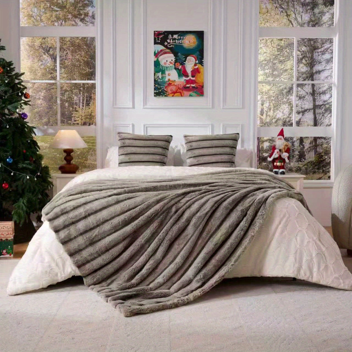 A Faux Rabbit Fleece Blanket, Double Layer Thickened, All Season, King/Queen Size, Winter Blankets Soft Warm, Throw For Adults Reversible Machine Washable Blanket, For Home, Car, Office, Travel, Couch Cover, Christmas, Halloween Gift, Birthday Gift