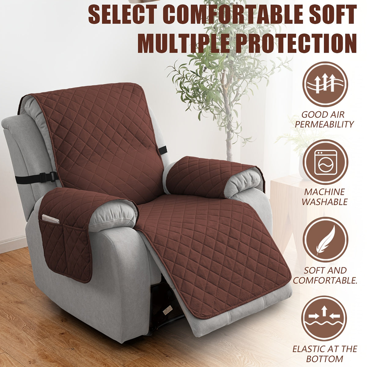 1pc 100% Non-Slip Recliner Chair Cover Sofa Slipcover, Pet Cover For Large Recliner With Elastic Straps, Washable Chair Seat Cover Recliner Chair Furniture Protector, Recliner Compatible, Valentine'S Day Home Decorations