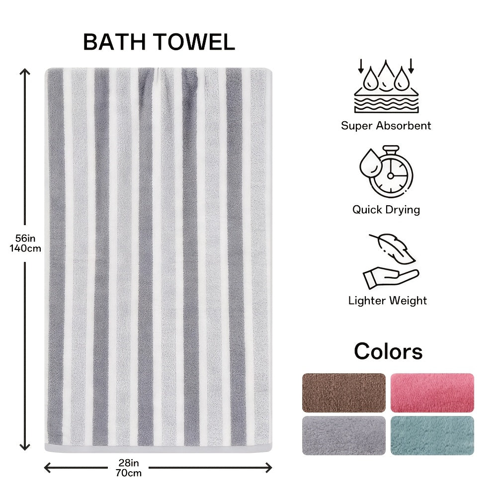 1/4pcs Striped Bath Towel Set, Beach Towel Bath Towel, Absorbent And Quick-Drying Shower Towel, Super Soft And Skin-Friendly Bathing Towel, for Home Bathroom, Ideal Bathroom Supplies Family Essentials. 70X140Cm/27.6X55.1 Inches