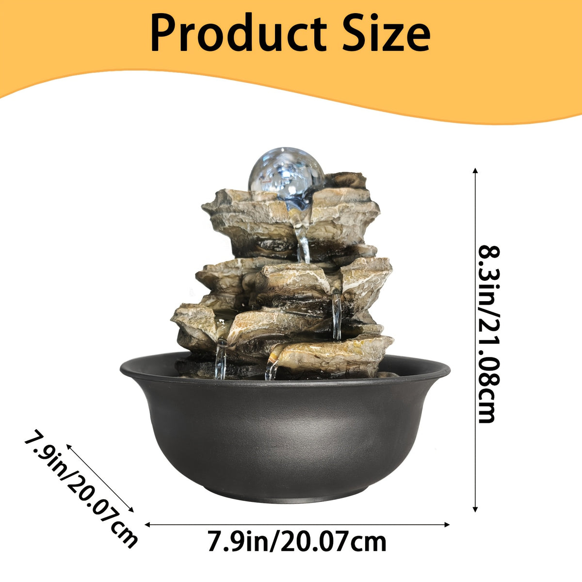 Rock Tabletop Indoor Fountain with LED Lights-8.3"H, Desktop Waterfall Fountains - Plug, Humidifier for Living Room, Office, Bedroom