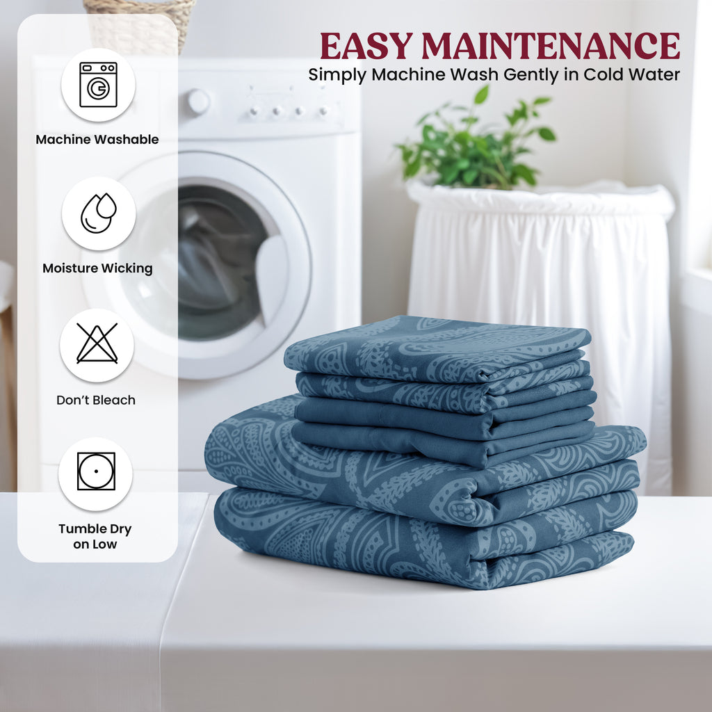 Paisley Microfiber Sheet Set, Soft 100% Polyester Bedding with 16-Inch Deep Pocket Fitted Sheet, Flat Sheet and Pillowcases in Six Bed Sizes