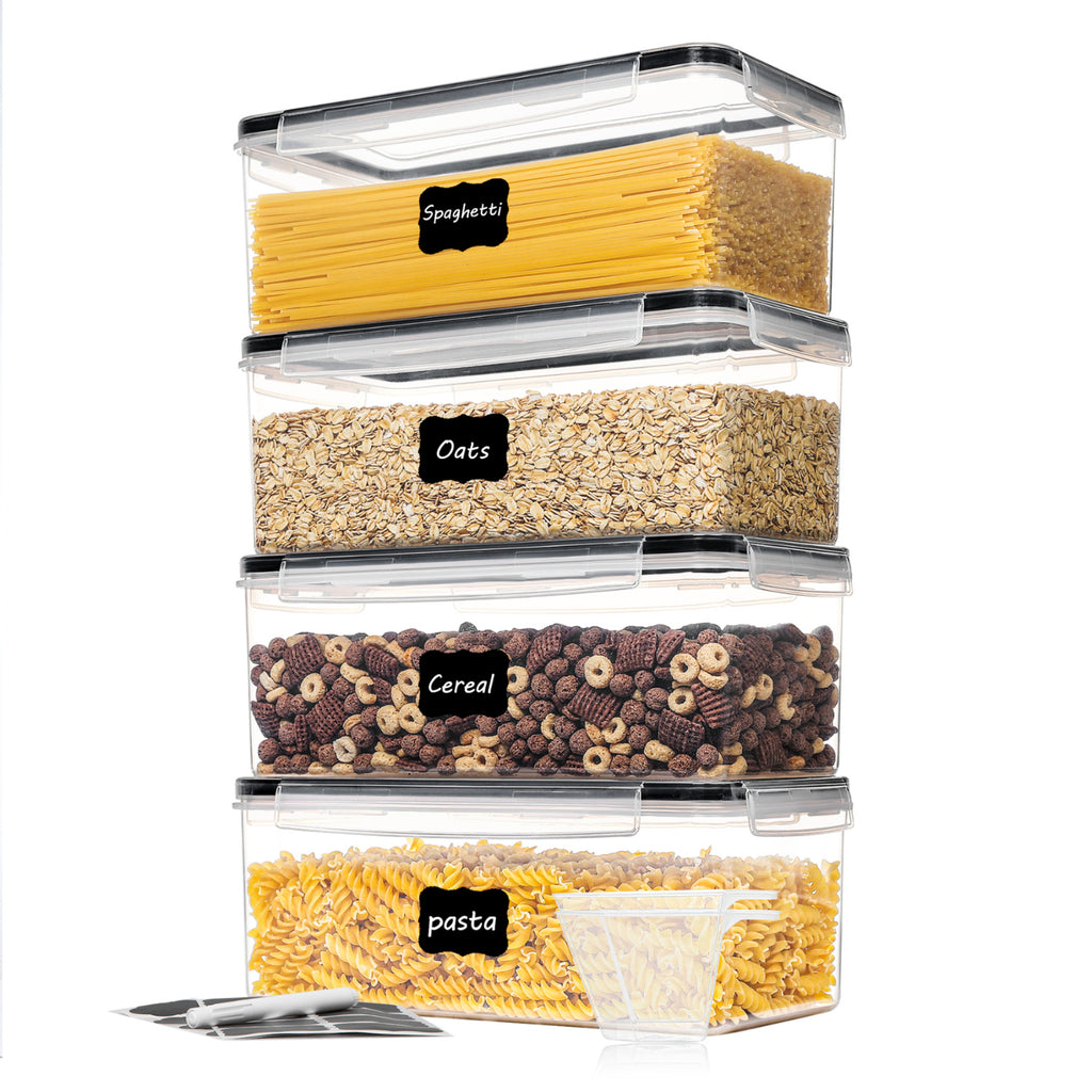 Airtight Food Storage Containers With Lids 4pcs Set 108.2oz, Plastic Spaghetti Container For Pasta Spaghetti Organizer, BPA Free Air Tight House Kitchen Pantry Organization And Storage