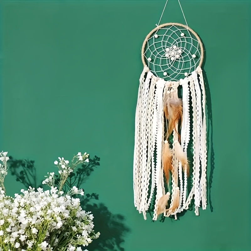 5pcs Large Size Dream Catcher, Handmade Moon Dream Chaser, Beautiful Dream Chaser Wall Decoration Dream Chaser Boho Wall Decoration Moon And Sun Sweet Dream Bed Decoration (camel Color, Not Included, Lamp, Stick), Best for Christmas, Perfect for Thanksgiv