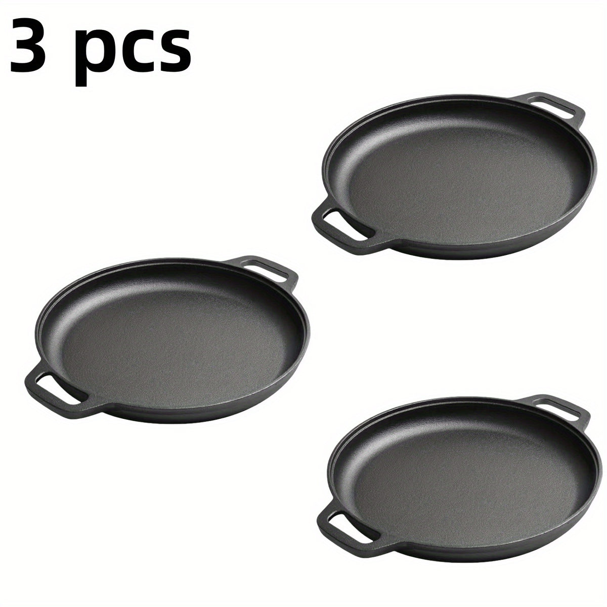 1/2/3pcs Cast Iron Pan, Pre Seasoned, Outdoor Camping Cookware Multifunctional, Non-stick, for Pizza Lovers, Home Kitchens, Outdoor Cooking, Durable, Even-Heating, Versatile, Compatible with All Stoves, Perfect for Home Kitchens And Outdoor Cooking