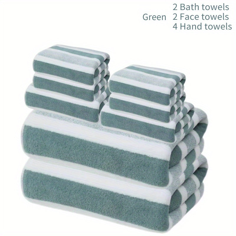 8pcs Lint-Free Super Absorbent Soft Five-Star Hotel Standard Two-Color Striped Spaced Bath Towel Set, Including 2 Large Bath Towels, 2 Medium Bath Towels And 4 Small Bath Towels, Wash Cloths