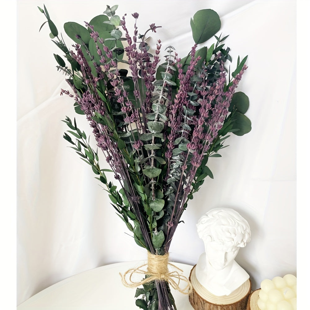 60+ Pcs Dried Preserved Eucalyptus Stems & Purple Lavender Flowers for Shower, 17'' Hanging Silver Dollar Eucalyptus Leaves Stems, Fragrance Home Bathroom Decor