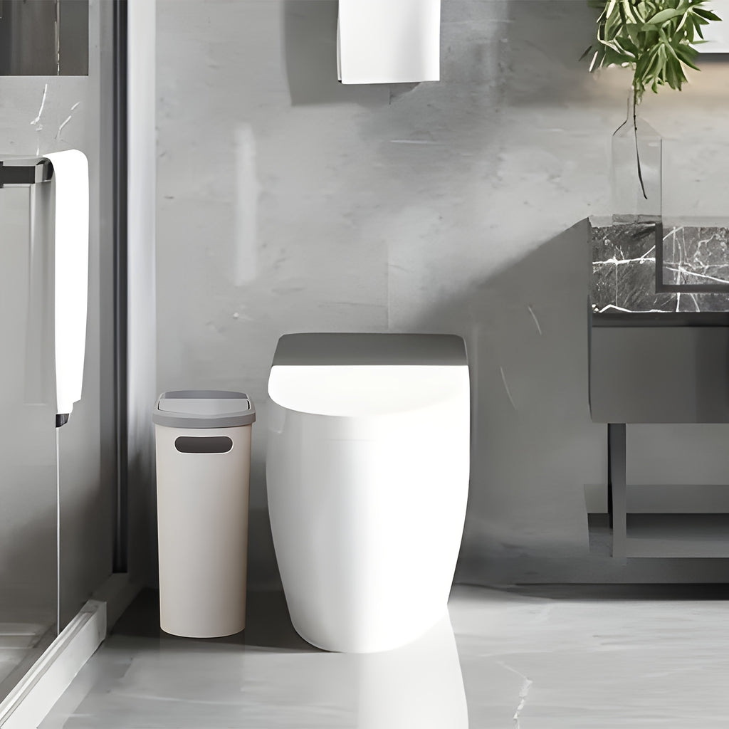 2/1pc Compact And Durable Plastic Bathroom Trash Can | with Built-In Handles, Rustproof, Space-Saving Design, Ideal for Small Spaces in Bathroom, Laundry, And Home Office(Includes Trash Bags)