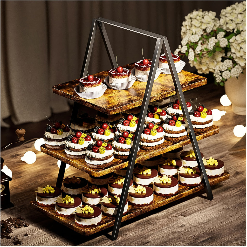 Cupcake Display Stand, Old-Fashioned Wood 3-Layer Dessert Shelf, Dessert Table Display Kit, Paper Cup Cake Shelf 50 Cupcakes, Kitchen Accessories, Suitable for Family Parties, Wedding, Halloween, Local Warehouse