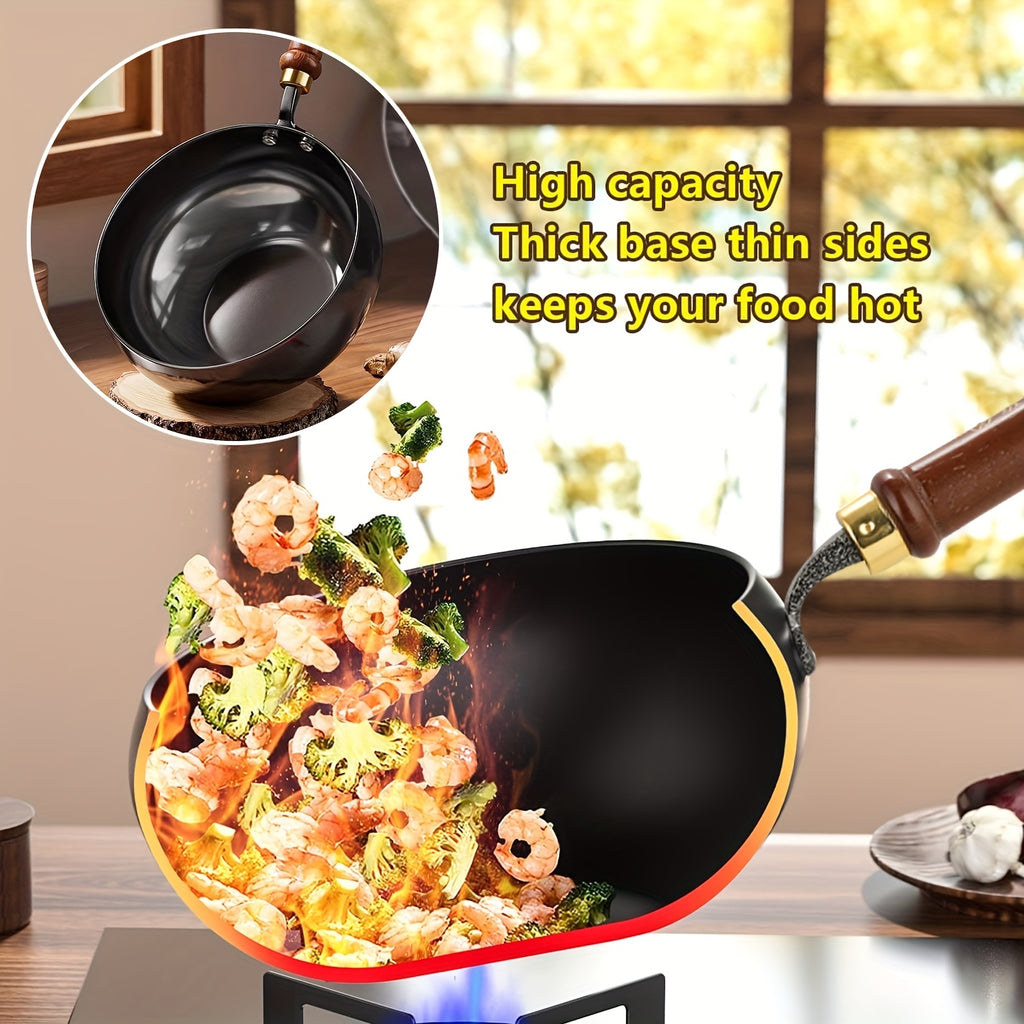 PokEpic Japanese Wok, Ideal for Pots And Pans Set, Large Bellied Non Stick Cookware, Heat Resistant Handle, Fit Gas Induction Stoves, Pressure Cooker Fast Stew, Chafing Dish Alternative, Kitchen Accessories & Gadgets, for Camping, Soups Stewing