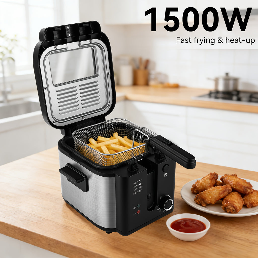 SUSTEAS Household Deep Fryer, Large Capacity Oil Fryer with 5 Sizes, Adjustable Temperature Control, Easy-to-Clean Pot, Made Of Stainless Steel, Local Warehouse, Compact And Durable Design, Stylish Cooking Appliance & Essential Kitchen Tool.