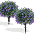 Artificial Lavender Topiary Ball Trees, 2-Pack 23.6-Inch UV-Resistant Faux Plants with Ground Spikes for Outdoor Front Porch, Patio and Garden Decor