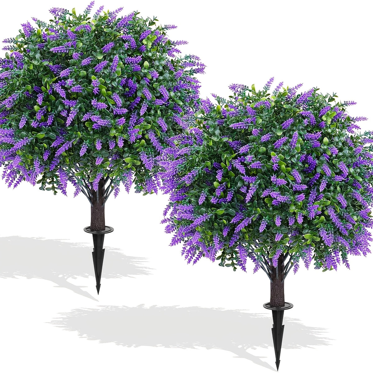 2 Pack Artificial Plants for Outdoor Front Porch Decor, Artificial Lavender Topiary Ball Trees with Ground Spike, UV Resistant Faux Cedar Shrubs Evergreen Plants for Indoor Outdoor Front Porch Garden Backyard Decor