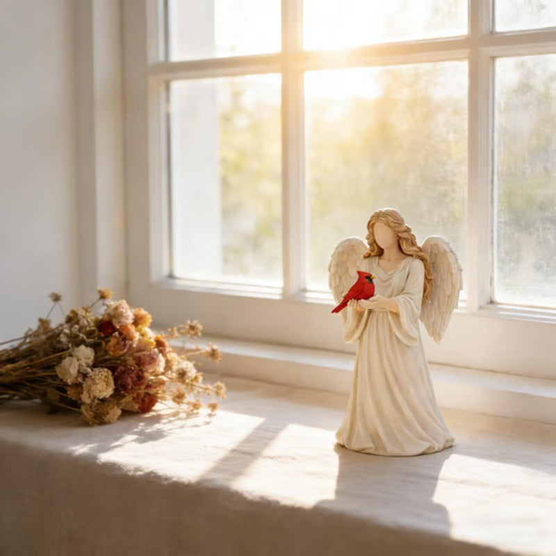 Red Bird And Angel Creative Desktop Ornament, Resin Crafts, Living Room Entrance Office Desktop Decoration Commemorative Gifts
