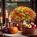 Artificial Chrysanthemum Bouquets, 8-Piece Mixed Autumn Flower Set with Orange-Inspired Fall Styling for Home, Porch, Garden and Wedding Decor